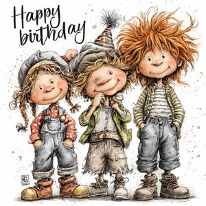 16 JPEG - Anniversaire fantaisiste pour enfants - Images clipart JPG amusantes - Art enfantin ludique pour cartes de fête, invitations imprimables, décoration murale de célébration