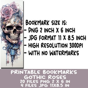 Printable Skull Bookmarks PNG Bundle 20 Watercolor Gothic - Etsy Australia