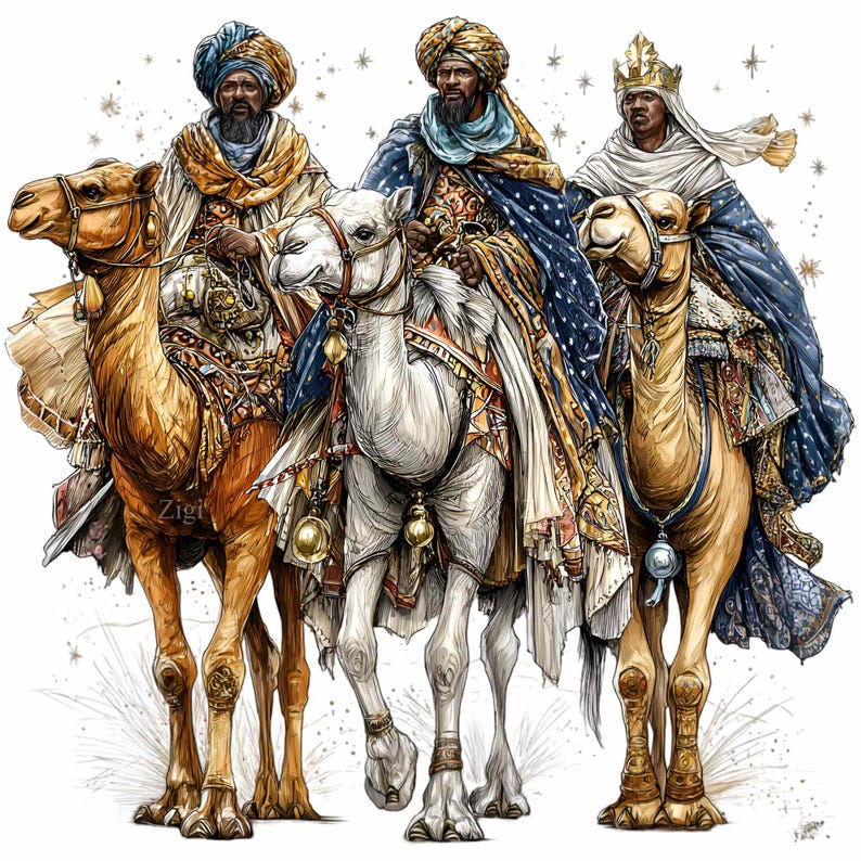 12 PNG Three Wise Men Nativity Kings Riding Camels Watercolor - Etsy
