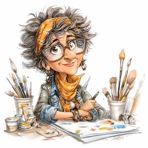 Artist Woman Clipart Painter Brush PNG Teacher Crafting Studio Sublimation