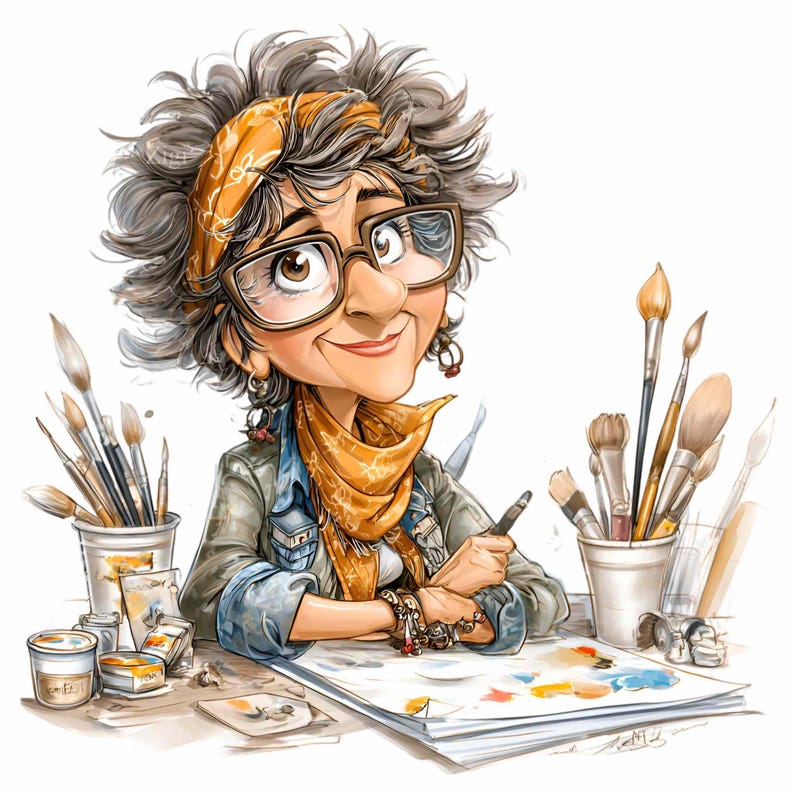 Artist Woman Clipart Painter Brush PNG Teacher Crafting Studio Sublimation