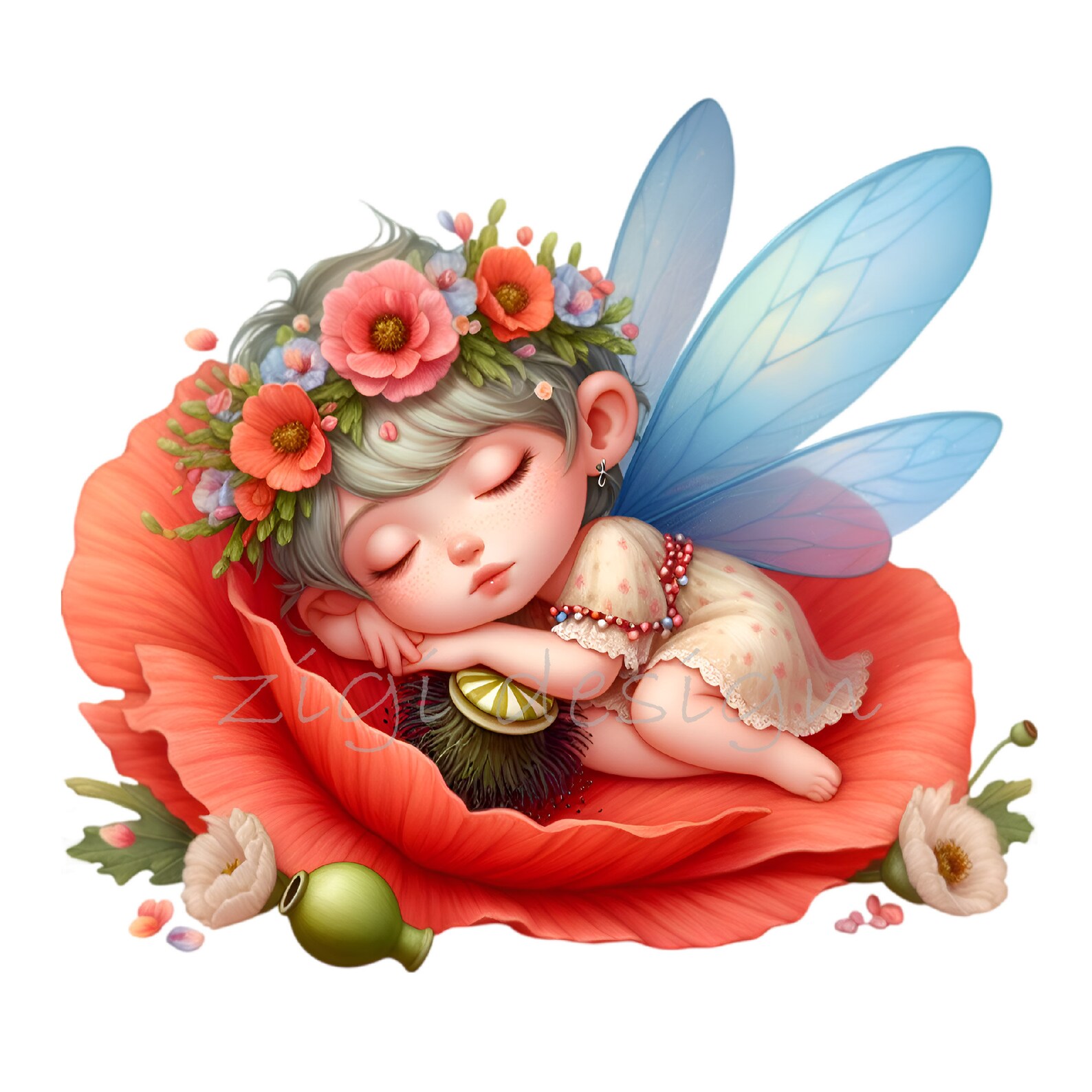 10 PNG Sleeping Fairy Clipart – Floral Flower Crown Nursery - Etsy