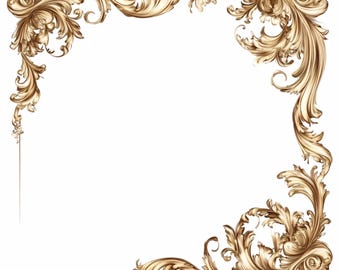 14 Elegant Gold Baroque Frame PNG, Ornate Floral Border Clipart, Luxury Vintage Scrollwork Frame for Invitations & Prints