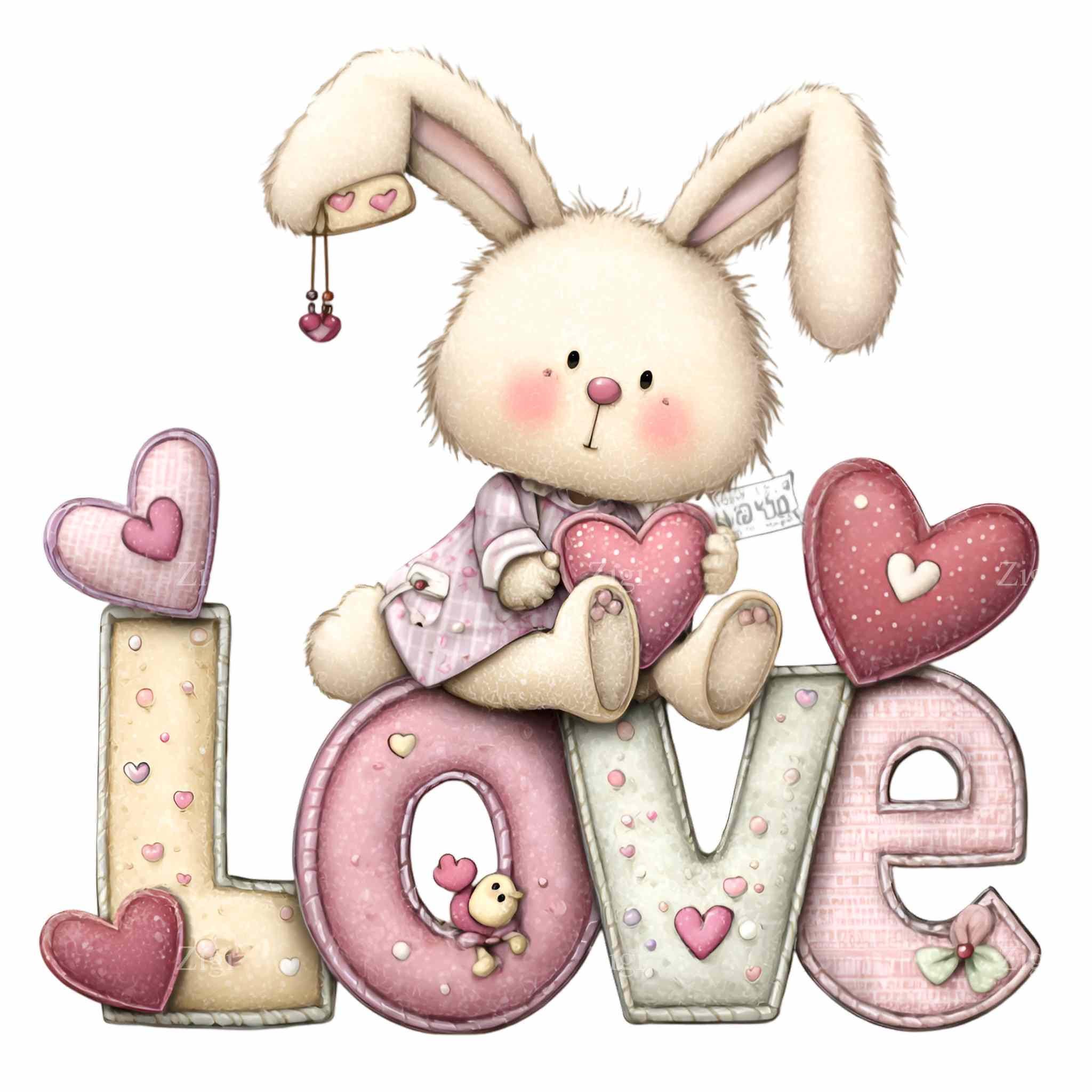 Love Rabbit Png 14 PNG Love Word Art – Valentine Bunny PNG – Cute Pastel Rabbit Clipart ...