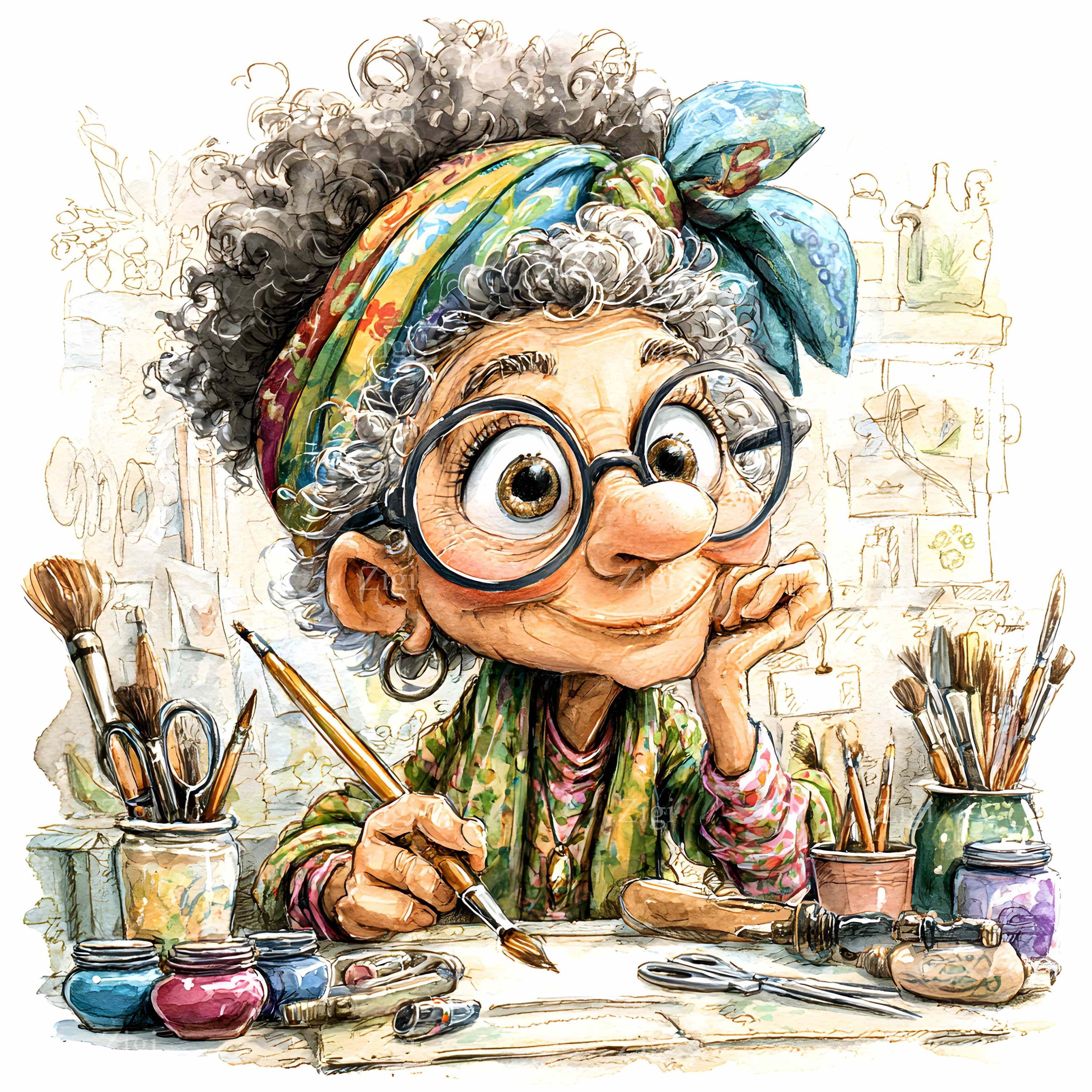 21 JPG Artist Granny Painting Supplies Character Planner Art - Etsy