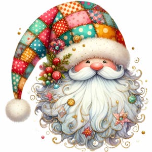 15 Patchwork Nikolaus PNG - Skurrile Weihnachts Clipart - Niedliche Feiertags Wichtel Kunst für Sublimation, Basteln, Karten, Winter Dekor