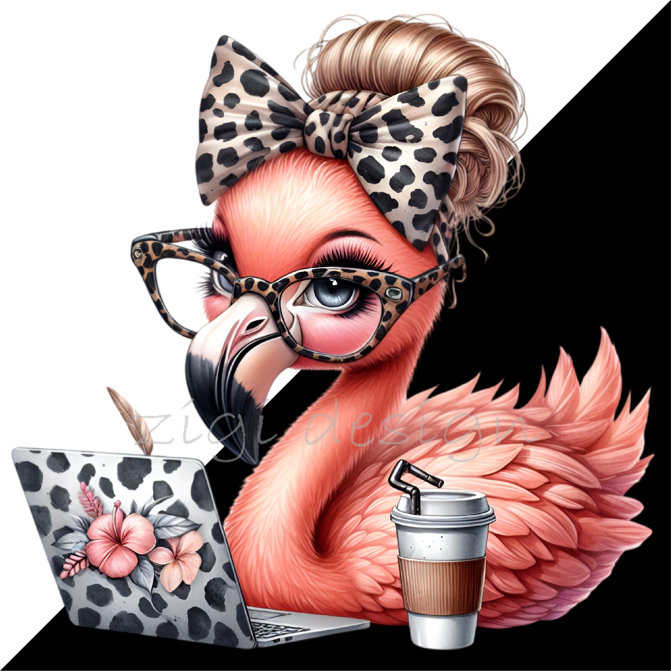 15 Flamingo PNG Clipart, Cute Flamingo With Glasses and Laptop, Digital Art  for Crafts \u0026 Coffee Lovers - Etsy, image size:2161x2161