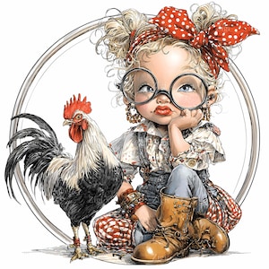 14 JPEG Rustykalne dziecko z kogutem – Uroczy clipart JPG – Fantazyjna grafika przedstawiająca zwierzęta do dekoracji ścian w pokoju dziecięcym, rękodzieła dla dzieci lub dekoracji do druku