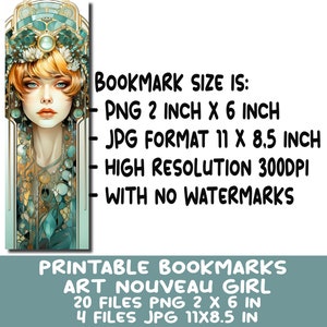 Art Nouveau Printable Bookmarks PNG Bundle 20 Watercolor - Etsy