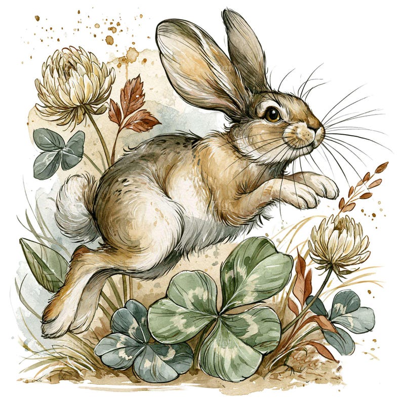 15 PNG Folk Art Rabbit Nordic Botanical Hare Clipart - Etsy