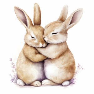 20 JPEG Carino Coniglio Abbraccio Clipart, Adorabili Conigli JPG, Soffici Amanti Degli Animali Illustrazione Digitale Download