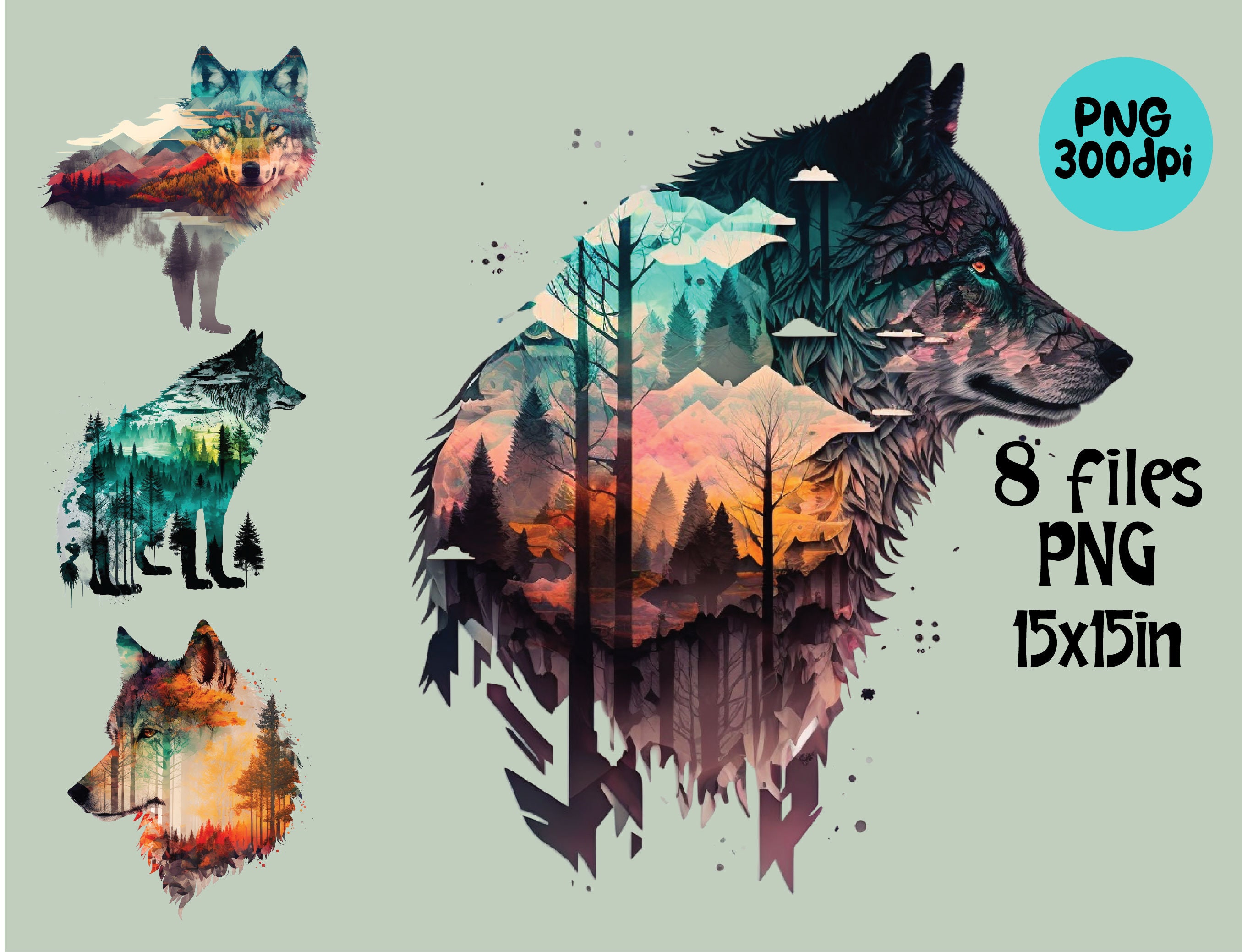 Wolf Double Exposure Clipart Watercolor Sublimation PNG - Etsy UK