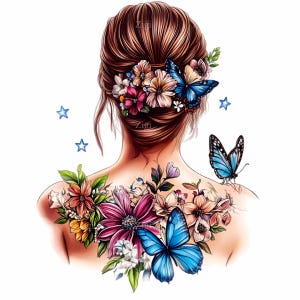 12 mariposas florales PNG mujer clipart PNG, elegante diseño de espalda descarga digital, ilustración de arte femenino