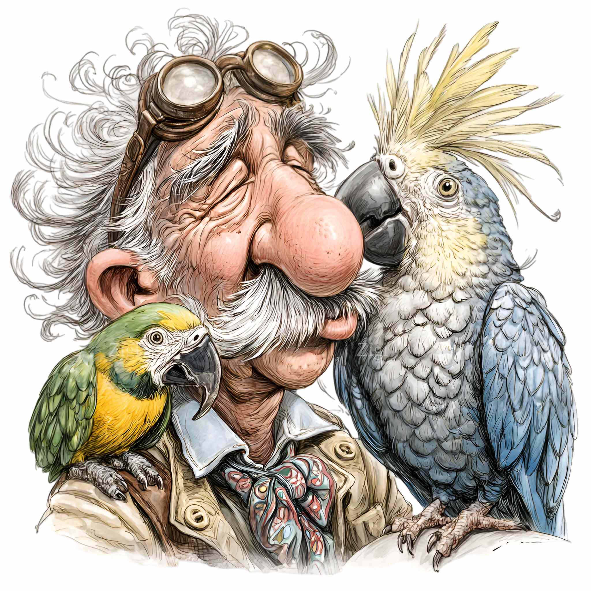 10 PNG Old Man With Blue Parrot Clipart, Whimsical Bird Lover, Senior ...