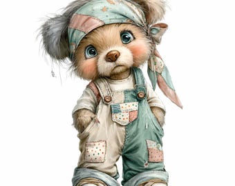 16 PNG Patchwork Bear Clipart – Cute Baby Animal PNG for Nursery Prints, Baby Shower Decor, Kids Crafts, Stickers & Wall Art
