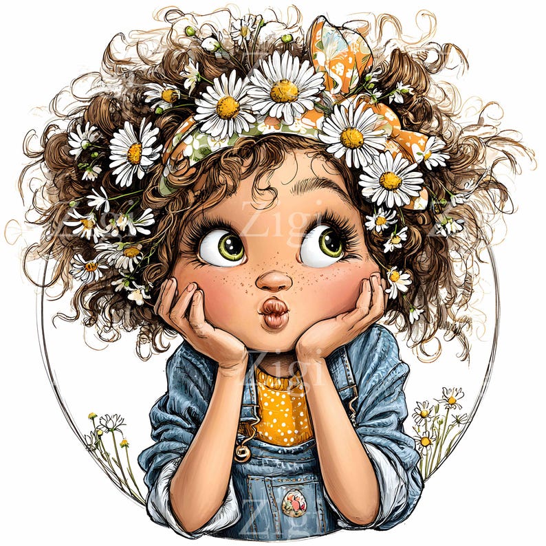 16 JPEG Winking Girl With Daisy Clipart – Cute Child JPG Illustration ...