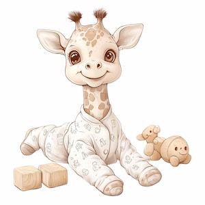 12 jirafas bebé PNG Clipart - Linda jirafa en pijama Arte digital - Ilustración de animales caprichosos Descargar