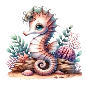 10 Cavalluccio Marino PNG Clipart - Cavalluccio Marino carino con accenti di corallo e dettagli dell'oceano