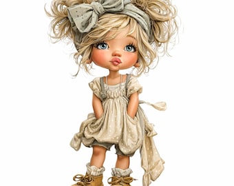 16 PNG Cute Blonde Girl Clipart – Little Doll PNG for Nursery Wall Art, Kids Room Decor, Scrapbooking, DIY Invitations, Craft Design