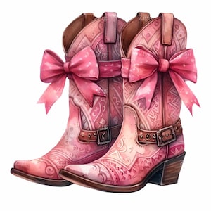 12 Pink Cowgirl Boots PNG Clipart, Western Boots With Bows and Flowers ...