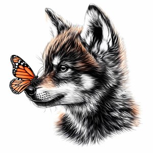 16 jpeg vlinderneuskunst – wolfsgezicht jpg-clipart – natuurliefhebbers afdrukbaar voor dierendecor, boskwekerij of digitaal knutselen