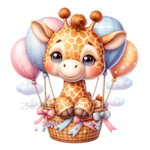 Giraffe Balloon PNG Watercolor Nursery Birthday Clipart