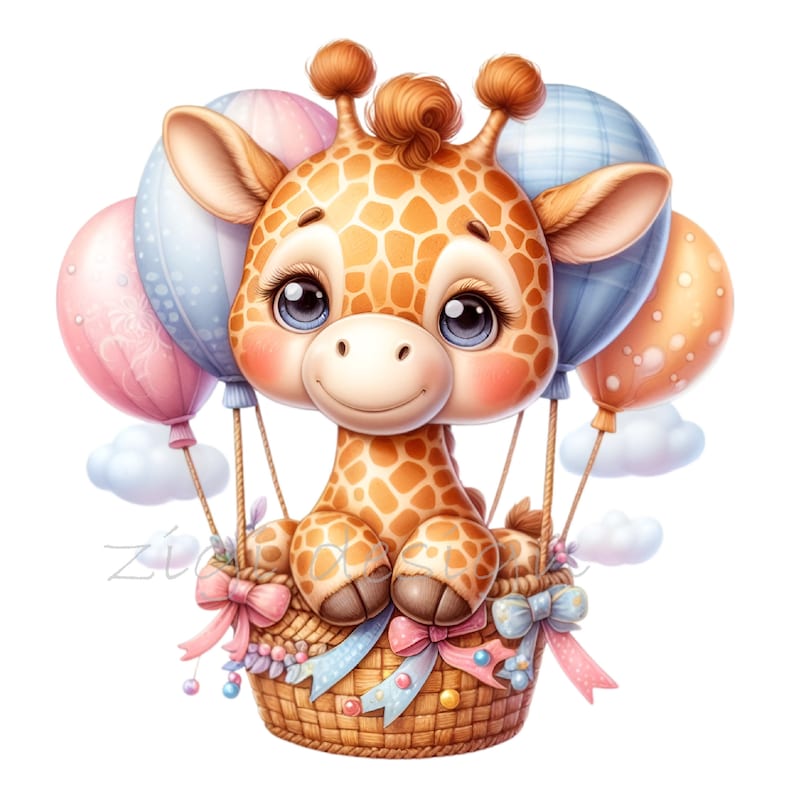 Giraffe Balloon PNG Watercolor Nursery Birthday Clipart