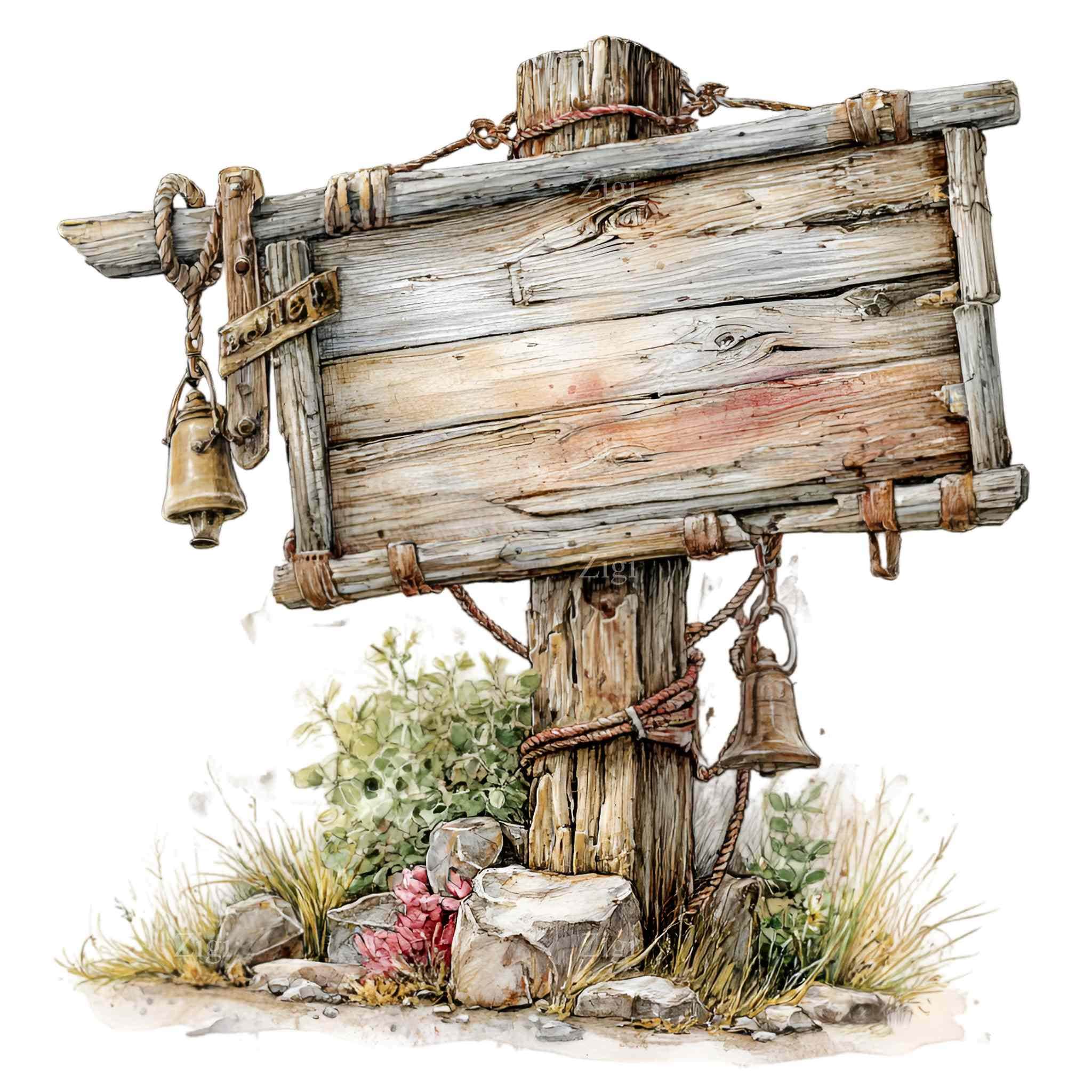 Rustic Sign Post Drawing 15 PNG Rustic Wooden Signpost, Blank Directional Sign Clipart, Garden ...