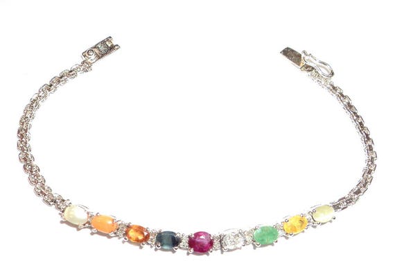 Certified Navratna Bracelet- Mixed Semi Precious Stone Navratan – Shivaago