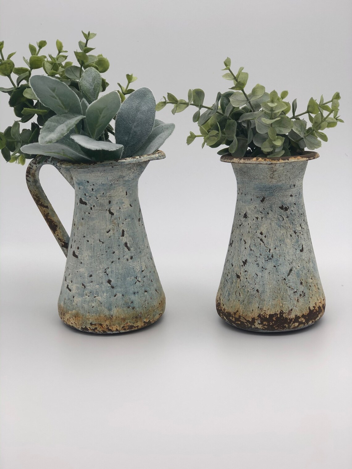 Decorative metal pitcher vase with with artificial boxwood and Etsy