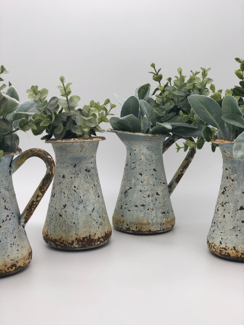 Decorative metal pitcher vase with with artificial boxwood and Etsy