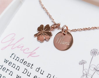 Naamketting "Lucky Clover" 925 zilver ~ roos