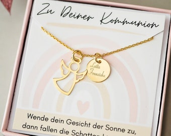 Communieketting "Beschermengel" met gravure, verguld 925 zilver, inclusief geschenkverpakking