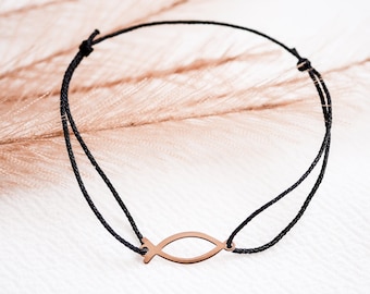 Armband "Ichthys" Nylon 925er Silber / Roségold / 23 Bandfarben zur Wahl / auf Wunsch mit Gravurplättchen