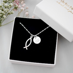 Doopketting met gravure, 925 sterling zilver Ichthys