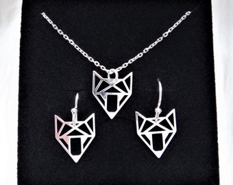 SCHMUCKSET "Origami Fox" Halskette + Ohrhänger 925er Silber Geschenkset