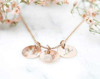 Necklace "Triple Plates" 925 silver rose gold plated / with engraving