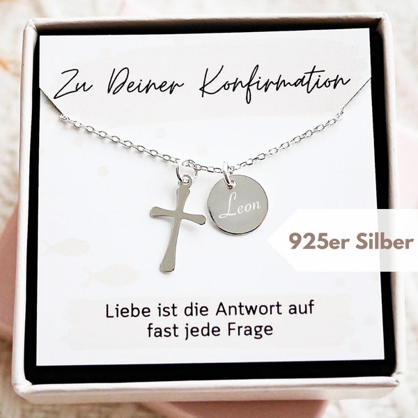 Halskette "Kreuz" mit Wunschgravur 925er Silber / Konfirmation