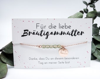 Glasperlen Armband "Bräutigammutter" mit Wunschgravur 925er Silber Rosé vergoldet