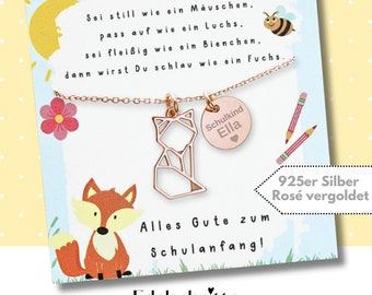 Halskette "Schlaufuchs" mit Gravur zum Schulanfang / 925er Silber Rosé vergoldet