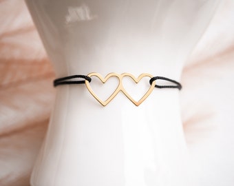 Armband "Herzliebe" Nylon 925er Silber / Gold/ 23 Bandfarben zur Wahl / auf Wunsch mit Gravurplättchen