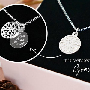 Naamketting "Levensboom" / 925 zilver / familieketting / gravure / familie
