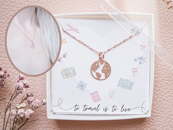Rose gold globe necklace new arrivals