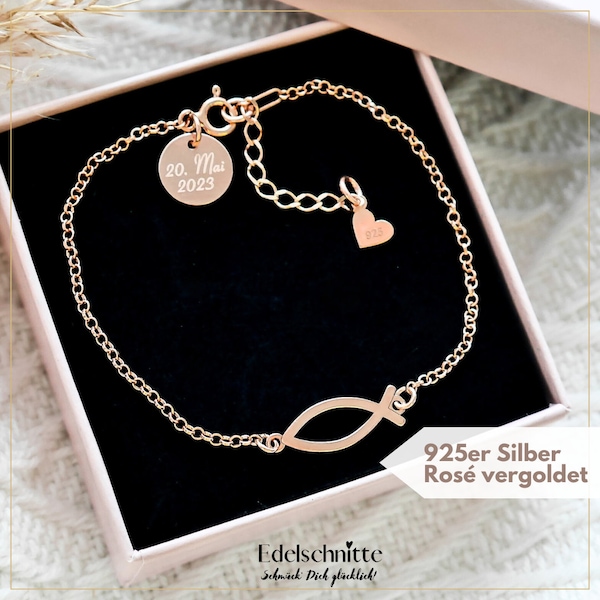 Bracelet “Ichthys” 925 silver / rose gold / with engraving plate on request