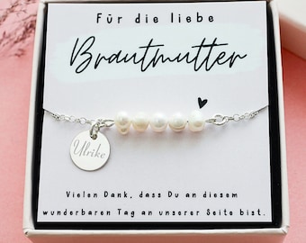 Perlenarmband "Brautmutter" mit Gravur / 925er Silber