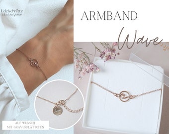 Armband „Wave“ 925er Silber / Roségold /auf Wunsch mit Gravurplättchen