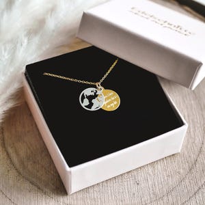 Kette "Engrave my world" 925er Silber/ mit Gravur / Bicolor/  Gold-Silber  / Namenskette / Globuskette  / Weltkarte