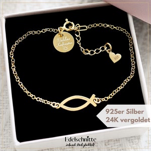 Bracelet “Ichthys” 925 silver / gold / with engraving plate on request