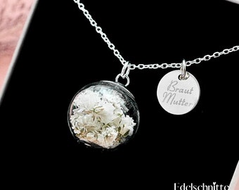 FLOWER NECKLACE 925 silver with engraving / 3 types of flowers to choose from