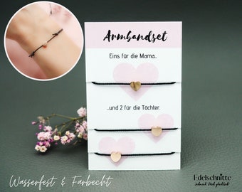 ARMBAND "Mutter & 2 Töchter" HERZ ROSÉGOLD / Edelstahl  / 23 Bandfarben